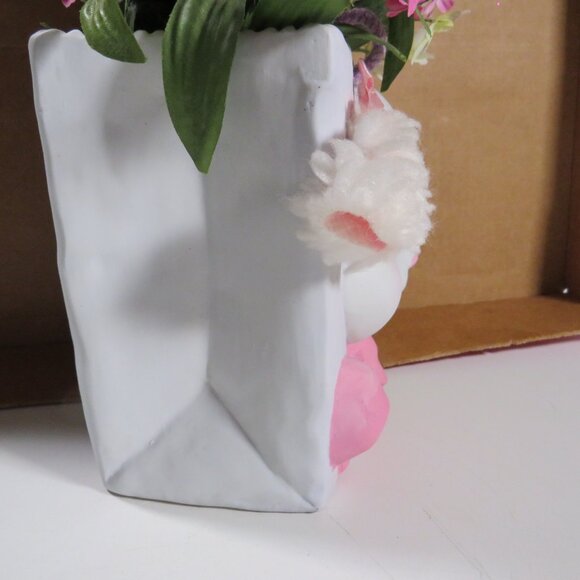 Porcelain Sheep Lamb Planter with Pink & White Flowers - Picture 5 of 9